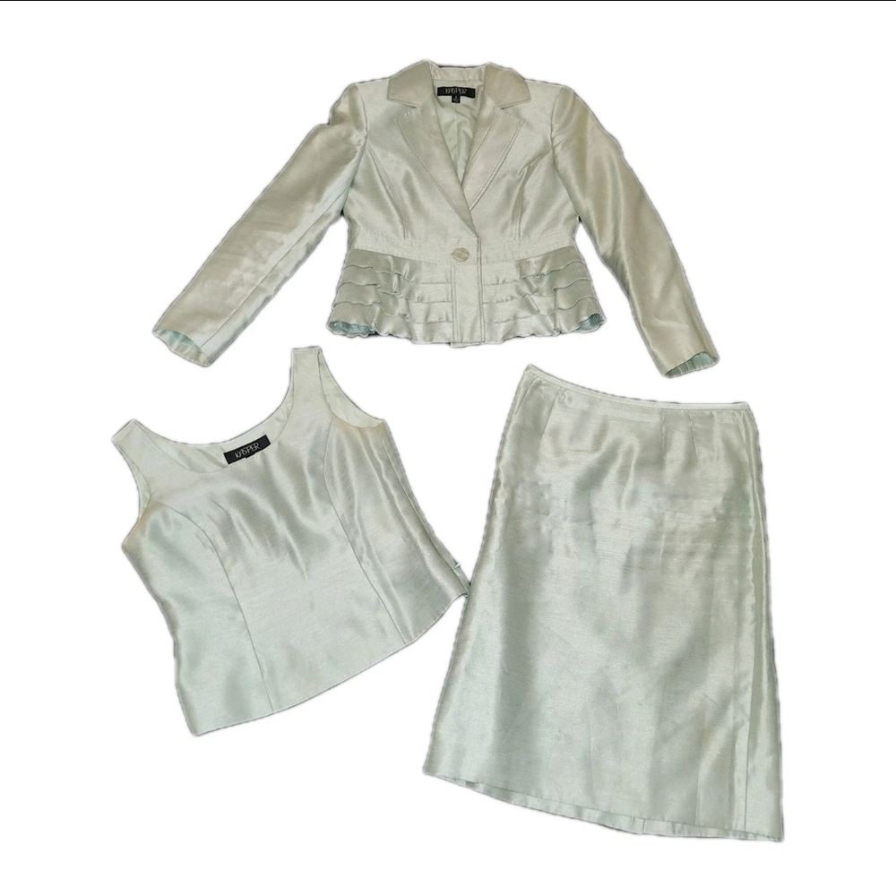 Kasper Size 4 Vintage 3 Piece Skirt Suit Blazer Pencil Skirt Tank Teal Weddings